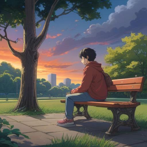 A contemplative scene illustrating the spiritual struggle of job transitions, a person sitting on a park bench, gazing thoughtfully at a cloudy sky, symbolic representations of obstacles floating around, a sense of uncertainty and introspection, vibrant colors contrasting with muted tones, serene yet troubled expressions, nature softly surrounding the individual, ethereal light illuminating the scene, 4k