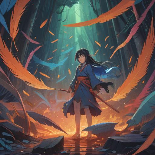 A spiritual scene depicting an individual who has fallen and injured themselves, surrounded by ethereal light, symbolic representations of spiritual signs like feathers and butterflies, a serene forest backdrop, gentle rays of sunshine filtering through the trees, a sense of healing and awareness, 4k