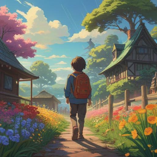 A serene moment of discovery, a person standing at a crossroads, observing signs of fate, natural landscape with blooming flowers, sunlight filtering through trees, contemplative expression, sense of anticipation, harmonious colors, peaceful ambiance, emotional connection to surroundings, 4k