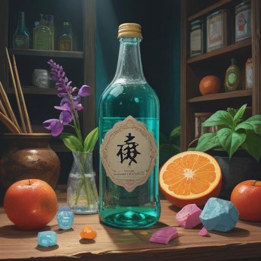 A serene still life composition, showcasing a clear bottle of natural mineral water, surrounded by a variety of lucky items such as a four-leaf clover, a horseshoe, and a lucky coin, bright sunlight filtering through, adding a warm glow, reflections on the water's surface, harmonious arrangement, inviting atmosphere, vibrant colors, 4k