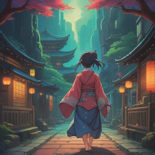 A dynamic illustration of the amanojaku, showcasing its spiritual significance, vibrant colors, intricate details, mystical aura, traditional Japanese folklore elements, contrasting light and shadow, emotive facial expression, surrounded by ethereal symbols and nature, 4k