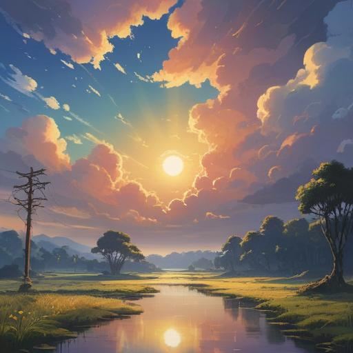 A serene landscape featuring angelic feather-like clouds, soft sunlight illuminating the scene, a sense of peace and tranquility, symbols of hope and guidance, ethereal atmosphere, gentle colors, spiritual awakening, uplifting aura, 4k