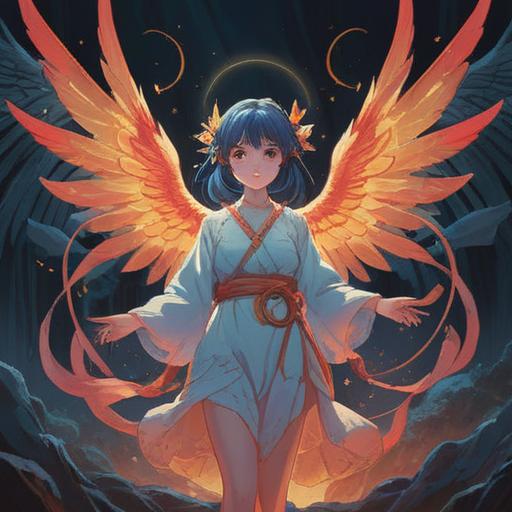 A serene, angelic figure embodying spiritual essence, surrounded by soft, glowing light, ethereal wings gently unfurling, holding radiating energy, symbols of peace and harmony in the background, tranquil atmosphere, flowing garments, divine presence, harmonious color palette, 4k