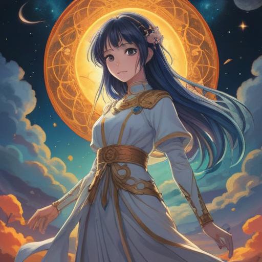 A serene angelic figure surrounded by ethereal light, gentle aura radiating, celestial symbols floating in the background, peaceful expression conveying wisdom and guidance, nature elements like blooming flowers and soft clouds, harmonious and uplifting atmosphere, detailed textures, spiritual undertones, 4k