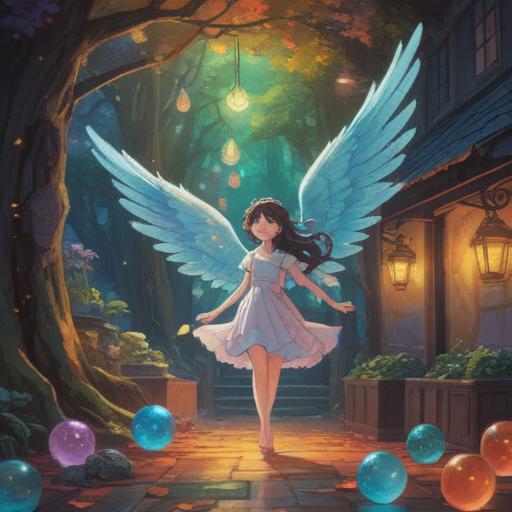 A whimsical scene depicting a person discovering a lucky item that reveals angels, vibrant colors, ethereal glow, soft angelic figures fluttering around, serene expression on the person's face, magical atmosphere, detailed background with sparkling elements, uplifting imagery, 4k
