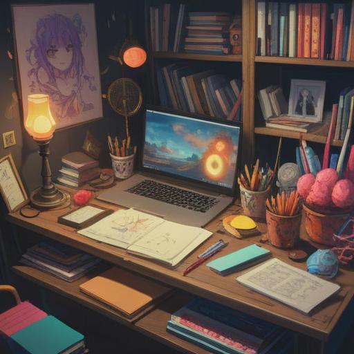 A collection of diverse items arranged neatly on a table, various papers and documents stacked together, colorful sticky notes, a laptop displaying organized files, a cup of coffee beside an open notebook, bright lighting, cozy workspace atmosphere, 4k