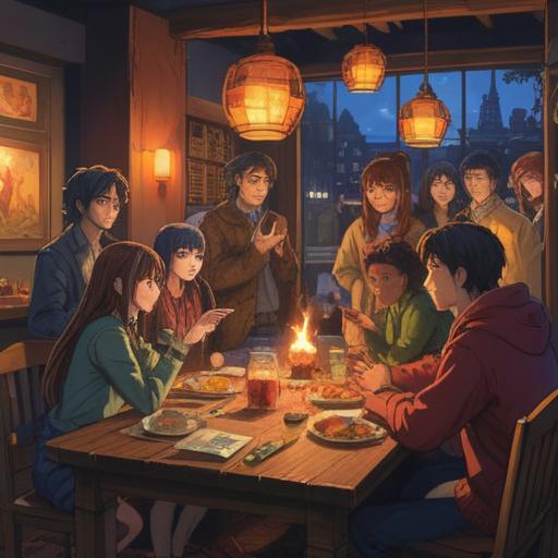 A visually engaging illustration depicting a diverse group of people gathering around a large table, sharing ideas and notes, vibrant colors, warm lighting, an atmosphere of collaboration and creativity, symbolic representations of different topics being discussed, showcasing unity and teamwork, 4k