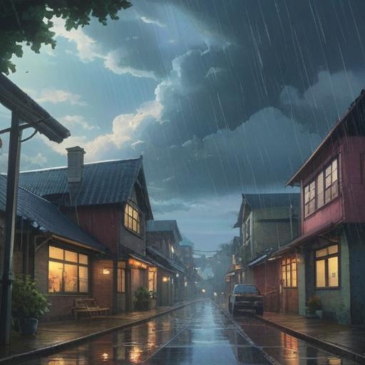 A serene landscape featuring a weather rain shower, vibrant rainbow arching across the sky, soft droplets falling from the clouds, lush greenery illuminated by the rain, ethereal light shining through, subtle spiritual symbols hidden in the scenery, tranquil atmosphere, moments of reflection, enhanced color contrast, 4k