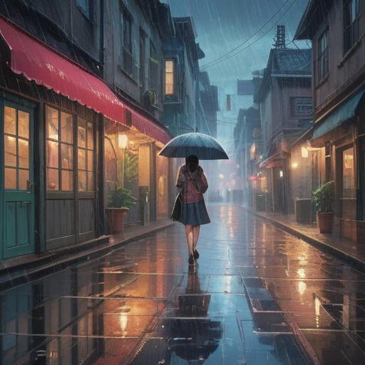 A romantic scene depicting a mysterious weather rain, soft droplets falling amidst a serene landscape, vibrant colors reflecting off puddles, gentle characters embracing under an umbrella, ethereal light shining through the clouds, a sense of love and connection, 4k