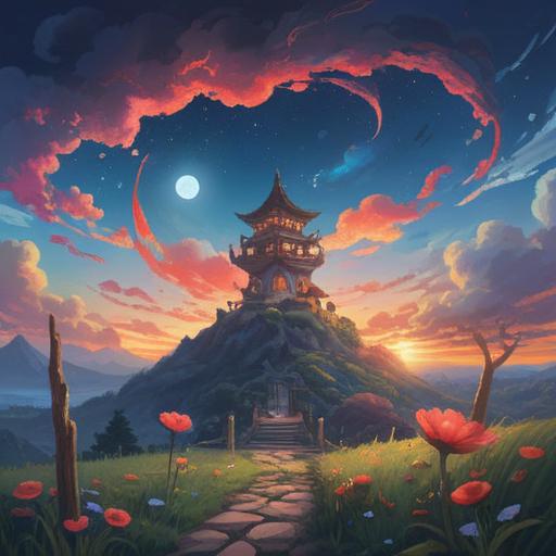 A serene landscape at the moment of a celestial event, symbolic signs in the sky, ethereal glow, spiritual symbols manifesting, soft light illuminating the scene, nature in harmony, people observing in awe, reflective expressions, connection with the universe, 4k