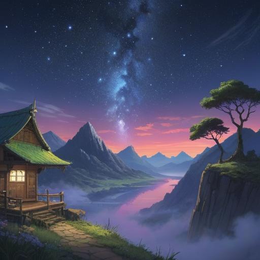 A serene and mystical landscape, the Milky Way shining brightly above, 天河弁財天 depicted as a graceful figure, surrounded by flowing water and lotus flowers, ethereal glow, symbols of prosperity and inspiration, peaceful aura, reflecting the spiritual signs of good fortune, 4k