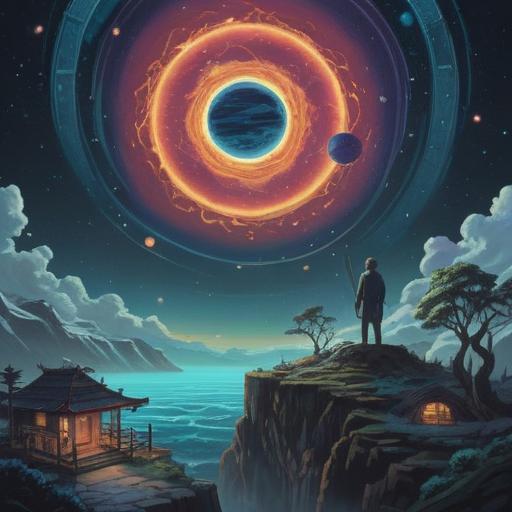 A cosmic scene depicting the Uranus occultation, celestial alignment, vibrant astrological symbols, mystical energies swirling, individuals meditating, receiving spiritual guidance, stars twinkling in a deep blue sky, a sense of enlightenment and awareness, ethereal atmosphere, cosmic harmony, 4k