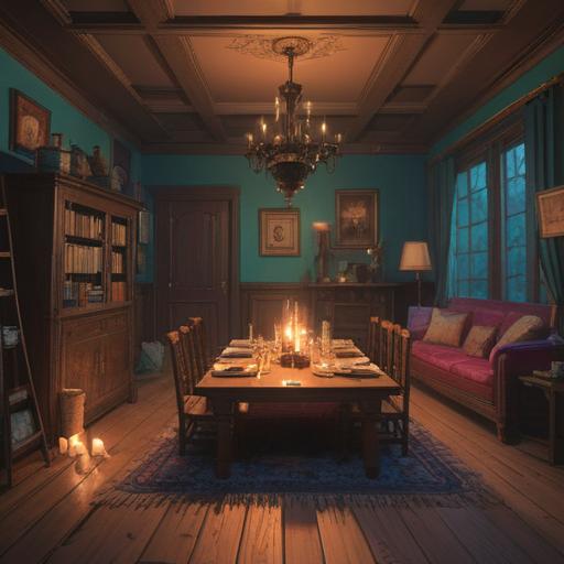 A dimly lit room during a brief power outage, flickering candlelight casting shadows, an aura of stillness and mystery, subtle spiritual symbols appearing in the dark, a sense of heightened awareness, calm yet eerie atmosphere, soft whispers of the unseen, 4k