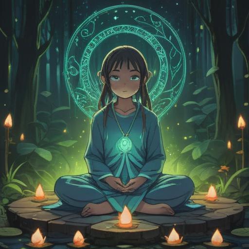 A serene illustration depicting a figure meditating in a tranquil environment, a faint glow around the ear symbolizing spiritual awareness, ethereal lights and soft waves representing the sound of low ringing, elements of nature like trees and flowers to enhance the peaceful atmosphere, a hint of aura surrounding the figure, subtle signs of spirituality, harmonious color palette, dreamlike quality, 4k