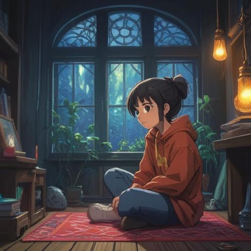 A reflective scene of a person sitting in a quiet room, contemplating the meaning of a low-pitched ringing in one ear, thoughtful expression, soft ambient lighting, subtle details like a notebook and a cup of tea on a table, inviting atmosphere, serene mood, 4k