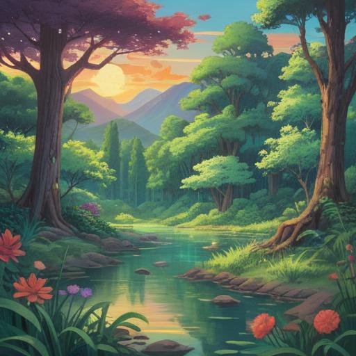A serene illustration depicting a tranquil landscape, soft hues reflecting a sense of calm, gentle flow of energy, lush greenery and a peaceful river, subtle light illuminating the scene, harmonious nature elements symbolizing spiritual signs, serene figures meditating, ethereal aura surrounding them, 4k
