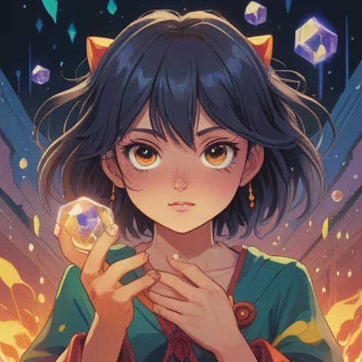 A person with beautifully manicured nails, holding a crystal, radiating positive energy, surrounded by ethereal light, symbolizing tranquility and spiritual awakening, nature elements in the background, soft focus, serene atmosphere, detailed hand gestures, harmonious color palette