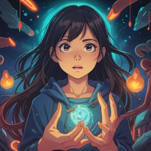 A mystical scene depicting a person experiencing a nail break, surrounded by swirling ethereal symbols, glowing energy emanating from the broken nail, subtle hints of cautionary messages in the air, vibrant colors highlighting the spiritual connection, serene atmosphere, detailed facial expression reflecting realization, 4k