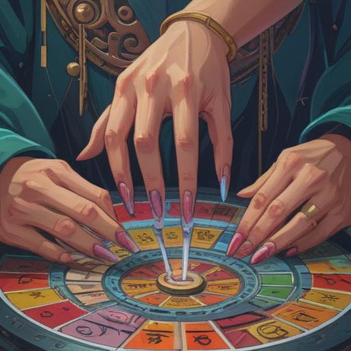 A captivating illustration of a hand with prominent vertical lines on the nails, symbolizing the ability to change the future, a colorful lucky charm with intricate details, surrounded by mystical symbols and a radiant light aura, conveying a sense of hope and transformation, enchanting atmosphere, visually striking, 4k