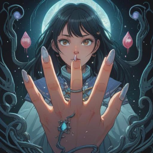 A symbolic representation of spiritual signs when nails break, depicting a broken nail with ethereal energy emanating from it, surrounded by mystical symbols, gentle aura of light, deep emotional expression, nature elements in the background, calming colors, 4k