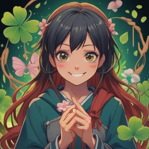 A person with a bandaged finger, smiling confidently, surrounded by symbols of good luck such as four-leaf clovers and horseshoes, vibrant colors, encouraging atmosphere, dynamic composition, capturing the spirit of seizing opportunities, whimsical elements, 4k