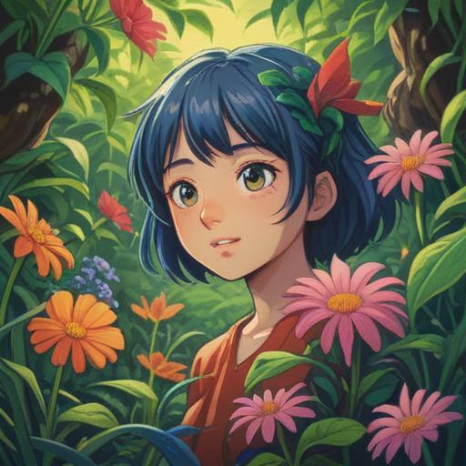 A cheerful illustration depicting a person enjoying a serene moment in a lush garden, relief spreading across their face, surrounded by vibrant flowers symbolizing wellness, sunlight filtering through the leaves above, symbolic elements representing gout relief, such as healthy food and soothing herbal teas, peaceful atmosphere, bright colors, 4k