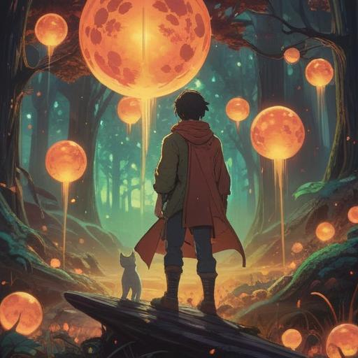 A mystical scene depicting a person standing in awe as they encounter a rare, ethereal phenomenon, surrounded by glowing orbs of light, vibrant colors illuminating the night sky, symbolic elements representing spiritual awakening, serene atmosphere, nature in harmony, detailed textures and foliage, 4k