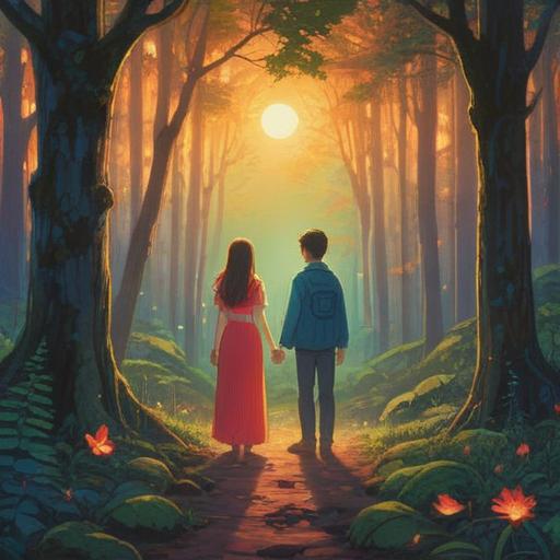 Intuitive signs of love guided by spirituality, ethereal light filtering through a lush forest, two figures connected by a warm glow, symbols of love and intuition in the air, serene expressions, intricate details in nature, soft pastel colors, dreamlike atmosphere, harmonious connection, 4k