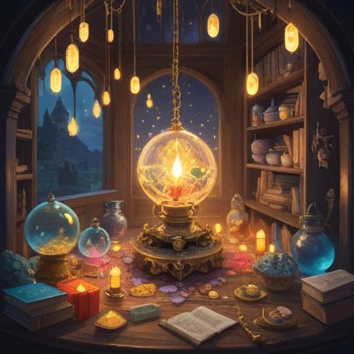 A mystical scene depicting spiritual lucky items for enhancing love, shimmering crystals and charms, soft golden light illuminating the items, surrounded by flowers symbolizing romance, an ethereal ambiance, intricate details on each item, heartfelt connections, harmonious energy, inviting atmosphere, 4k