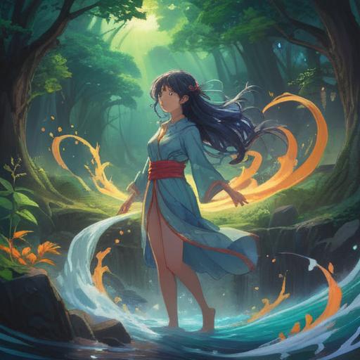 A mystical scene depicting heightened intuition, ethereal light surrounding a meditative figure, vibrant energy waves flowing around, serene nature backdrop, symbols of spirituality like mandalas and crystals, a sense of harmony and enlightenment, soft glow and tranquility, 4k