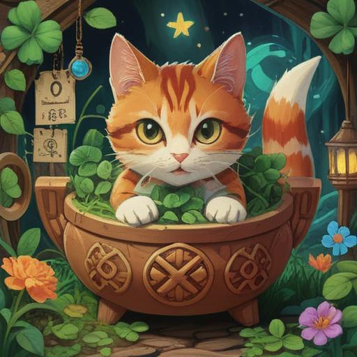 A vibrant illustration featuring an assortment of lucky items, such as a four-leaf clover, a horseshoe, and a lucky cat, arranged harmoniously, a serene background depicting nature, gentle sunlight filtering through trees, an inviting and uplifting atmosphere, rich details highlighting each lucky item, encouraging intuition and positivity, 4k