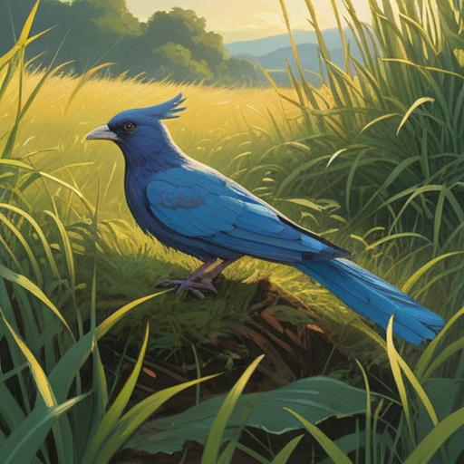 A serene and contemplative scene, a tranquil landscape with a gentle breeze, a deceased bird resting peacefully on a bed of soft grass, symbolic representations of spiritual growth, ethereal light shining down, plants and flowers blooming around, a sense of renewal and hope, harmonious colors, inviting atmosphere, subtle presence of life, 4k