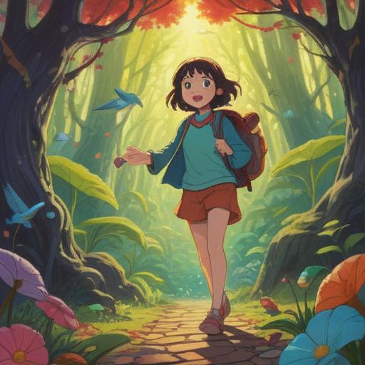 A whimsical illustration of a person joyfully discovering a lucky charm after encountering bird droppings, vibrant colors, cheerful expressions, magical aura, surrounded by nature, feel-good atmosphere, detailed charm design, sunny day, playful elements, 4k