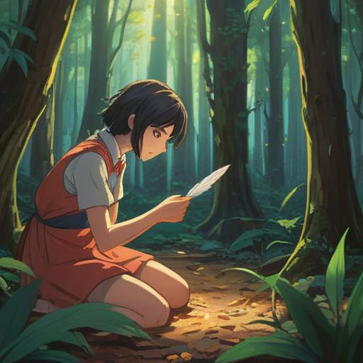 A serene scene depicting a person gently picking up a feather from the ground, surrounded by a lush forest setting, sunlight filtering through the trees, ethereal glow around the feather, sense of wonder and connection to nature, soft focus on the background, intricate details of the feather, symbolizing spiritual messages and guidance, tranquil atmosphere, 4k