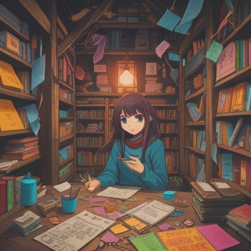 A collection of diverse items stacked neatly, colorful post-it notes scattered around, various types of papers featuring graphs and charts, a cup of coffee next to a laptop, organized chaos, warm lighting, inviting workspace, 4k