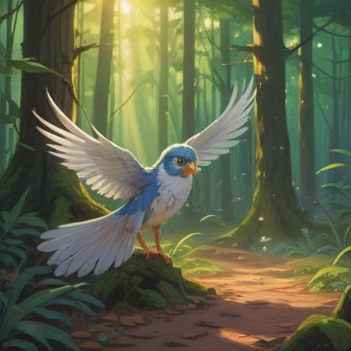 A serene forest scene, soft sunlight filtering through leaves, delicate bird feathers scattered on the ground, ethereal glow surrounding the feathers, symbolic of spiritual signs, peaceful atmosphere, nature's message, enchanting ambiance, harmony and tranquility, 4k