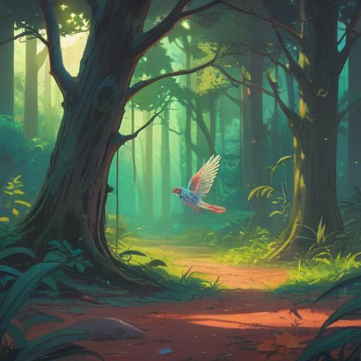 A serene nature scene, delicate bird feathers scattered on the ground, ethereal light filtering through the trees, a sense of tranquility, symbolic representation of spiritual signs, lush greenery surrounding the feathers, peaceful atmosphere, hints of deeper meaning, 4k