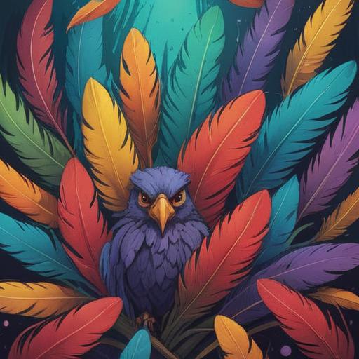 A detailed illustration of bird feathers with symbolic meanings, showcasing various types of feathers in vibrant colors, surrounded by elements representing freedom, hope, and protection, educational infographic style, intricate designs, nature themes, visually appealing composition, informative and artistic