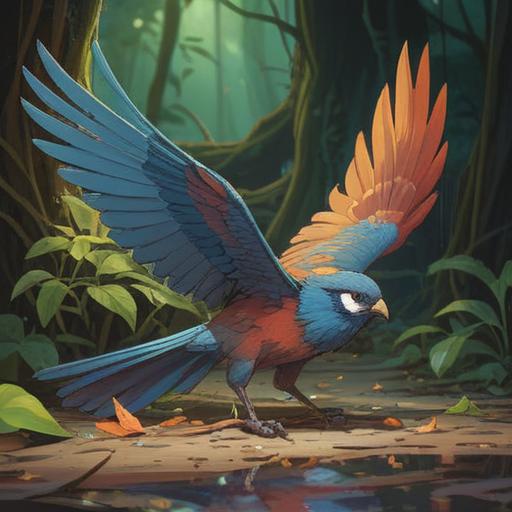 A serene and reflective scene depicting a deceased bird resting gently on the ground, soft light illuminating the surroundings, symbolic elements like feathers drifting in the breeze, a sense of tranquility and peace, subtle hints of spiritual energy, nature reclaiming the space, a soft focus on the bird to emphasize its stillness, the environment reflecting the cycle of life and death, muted colors and gentle shadows, 4k