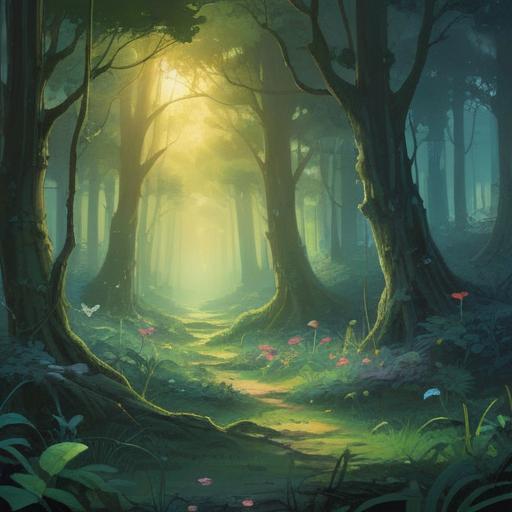 A serene and mystical landscape, a tranquil forest glade, a softly glowing aura surrounding a lifeless bird, ethereal light filtering through the trees, tranquil colors, symbolism of transformation and peace, delicate flowers blooming nearby, a gentle breeze rustling the leaves, a sense of calm and interconnectedness, 4k