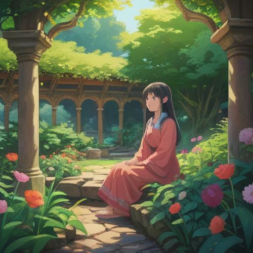 A serene and contemplative scene, a person sitting quietly in a tranquil garden, surrounded by blooming flowers and gentle sunlight filtering through the trees, a letter gently held in their hands, facial expression reflecting anticipation and hope, soft focus, calming atmosphere, harmonious colors, 4k