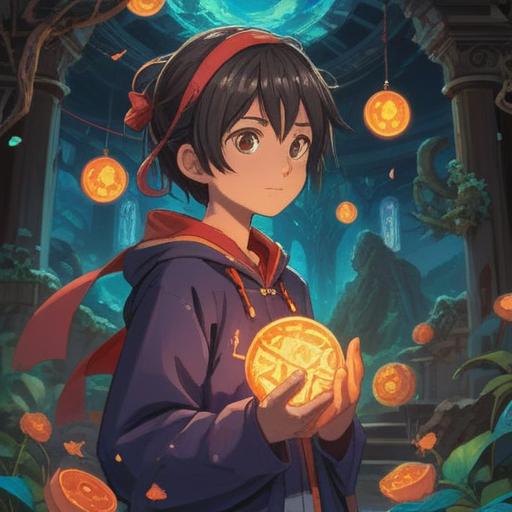 A bright and enchanting scene of a person discovering their unique lucky charm, surrounded by a magical aura, various symbols of luck in the background, vibrant colors, an expression of joy and excitement, whimsical atmosphere, detailed items representing fortune, nature elements blending with charm, inspiring and uplifting mood, 4k