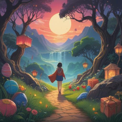 A serene and mystical landscape, representing the spiritual meaning of receiving gifts, gentle light illuminating a path adorned with various beautifully wrapped presents, symbols of abundance and gratitude, ethereal figures in the background conveying appreciation, harmonious colors, peaceful atmosphere, representing personal growth and connection, 4k