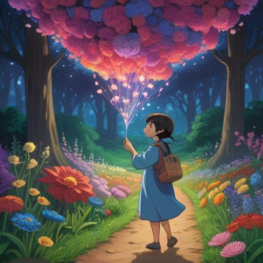 A serene landscape depicting a person joyfully receiving various gifts, vibrant colors, blooming flowers symbolizing abundance, a gentle light illuminating the scene, warm smiles and expressions of gratitude, harmonious atmosphere, soft sunlight filtering through trees, spiritual symbols subtly integrated, 4k