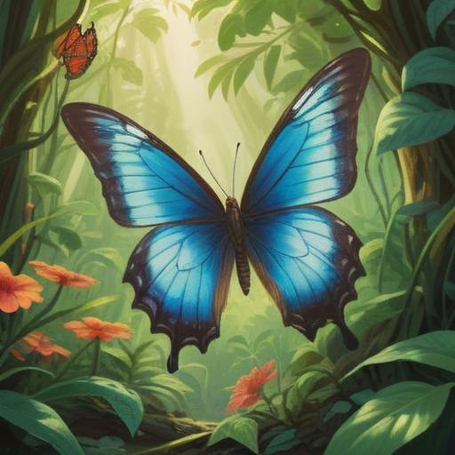 A serene natural scene, a vibrant butterfly gracefully approaching, soft sunlight filtering through lush greenery, gentle breeze rustling leaves, symbolic of spiritual guidance and positive energy, blooming flowers in the background, warm and inviting atmosphere, 4k