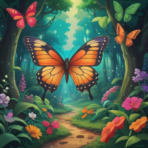 A whimsical scene of a butterfly gently approaching, vibrant colors, magical atmosphere, a feeling of luck and serendipity, lush green garden, sunlight filtering through leaves, enchanting flowers blooming, a sense of wonder and anticipation, 4k