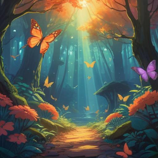 A serene nature scene, colorful butterflies fluttering around, mystical atmosphere, soft rays of sunlight filtering through trees, a feeling of tranquility and spiritual awakening, vibrant colors, delicate wings, harmony with nature, ethereal presence, 4k