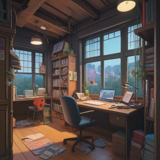 A serene and organized workspace, neatly stacked papers, a digital device displaying data visualizations, various colorful sticky notes, a cozy ambiance with warm lighting, elements of productivity and collaboration, inviting atmosphere, focus on clarity and efficiency, 4k