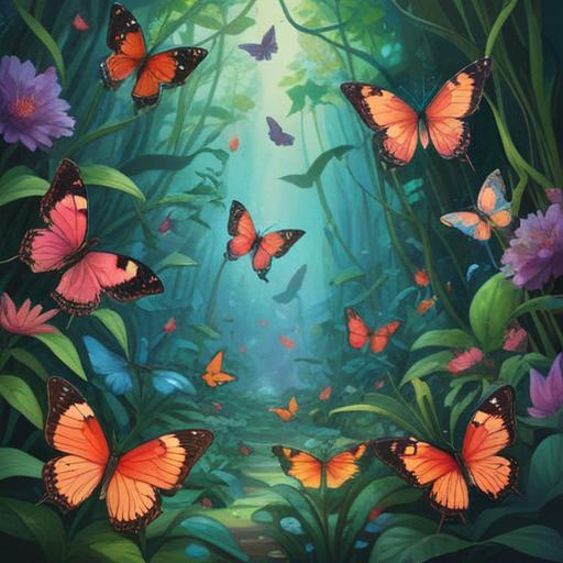 A serene scene featuring colorful butterflies fluttering around a blooming garden, each butterfly representing a symbol of positivity and spiritual awakening, soft sunlight filtering through the leaves, vibrant flowers creating a harmonious atmosphere, gentle breeze carrying a sense of tranquility, delicate details capturing the essence of nature's beauty, peaceful and uplifting mood, 4k