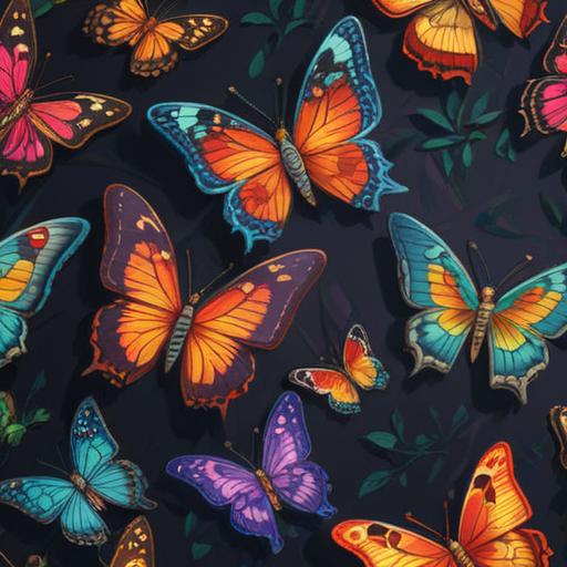 A captivating illustration of various butterflies in vibrant colors, each butterfly representing a different spiritual meaning, detailed close-up of the wings showcasing intricate patterns, a serene natural background with soft sunlight filtering through trees, evoking a sense of peace and enlightenment, harmonious blend of colors, 4k